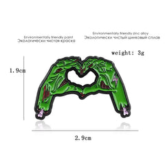 Green Skull Hands Skeleton Brooch Enamel Pin Gothic Lapel Denim Shirt Bag