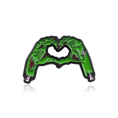 Green Skull Hands Skeleton Brooch Enamel Pin Gothic Lapel Denim Shirt Bag