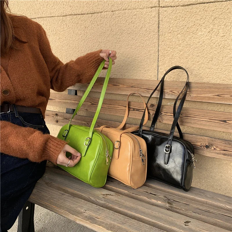 Green Women's Tote Bag PU Leather Handbag Large Capacity Casual Shopper Bolso