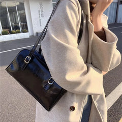 Green Women's Tote Bag PU Leather Handbag Large Capacity Casual Shopper Bolso
