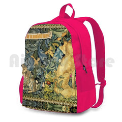 Green Floral Outdoor Hiking Backpack Waterproof Camping Travel Animals Foxes Fox