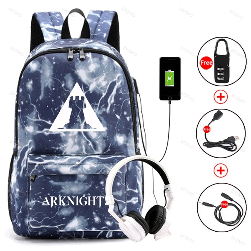 Arknights Backpack Anti-Theft Student Book Bag with USB Charging