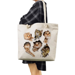Cartoon Cat Print Tote Bag for Women