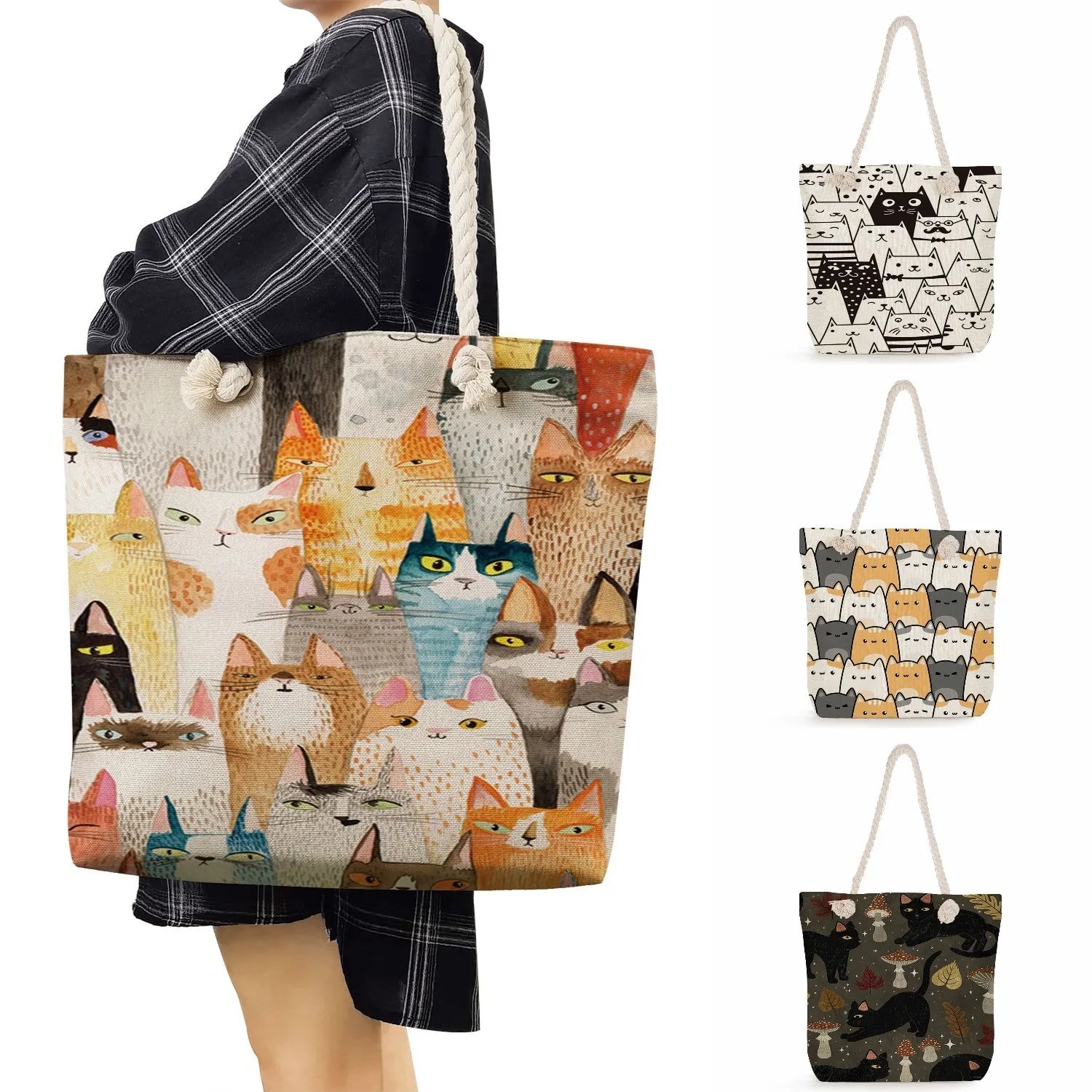 Eco Storage Handbag Women Shopping Bag Cat Print