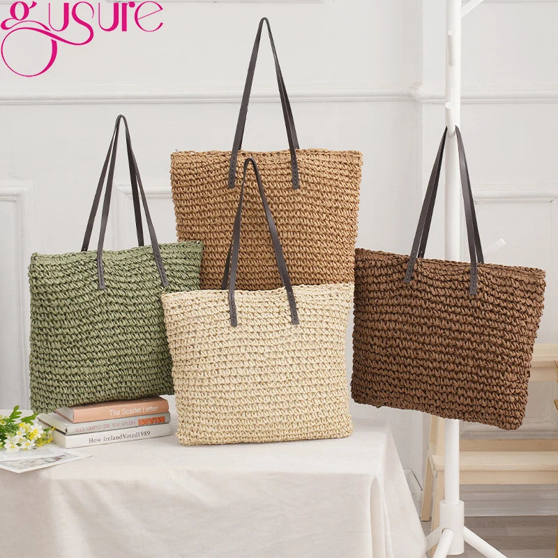 Straw Weave Beach Bags for Women Knitting Summer Holiday Large Capacity Handbags