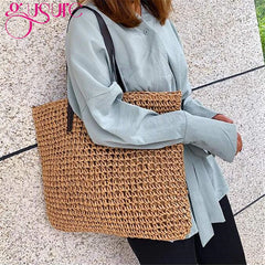 Straw Weave Beach Bags for Women Knitting Summer Holiday Large Capacity Handbags