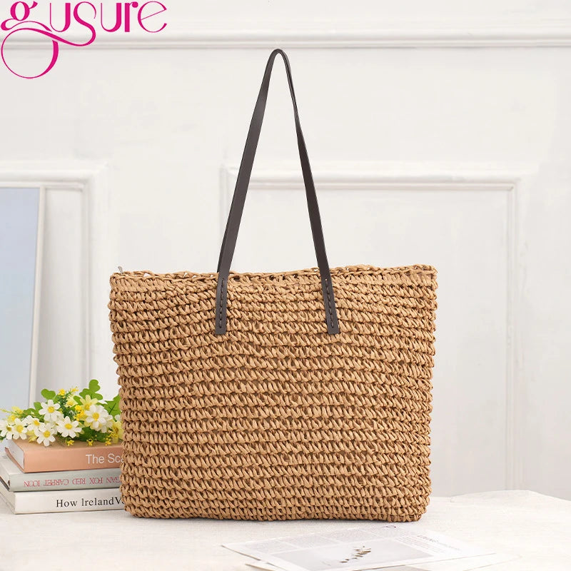Straw Weave Beach Bags for Women Knitting Summer Holiday Large Capacity Handbags