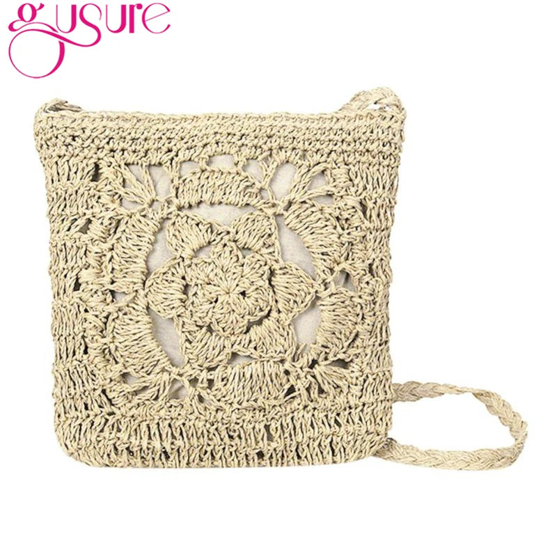 Bohemian Woven Hollow Out Beach Bag Women Crochet Fringed Straw Bags