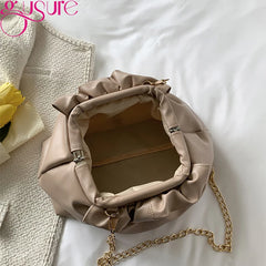 Ruched Cloud Clutch Handbag Purse Female Spring Chain Shoulder Crossbody Bag