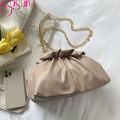 Ruched Cloud Clutch Handbag Purse Female Spring Chain Shoulder Crossbody Bag