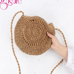Crochet Straw Crossbody Bag Round Woven Knitted Handbag Beach Tassel Bags Girls