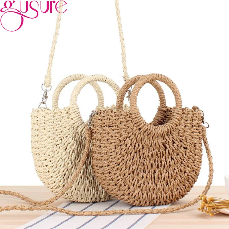 Round Rattan Crossbody Bag Summer Beach Women Messenger Shoulder