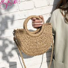 Round Rattan Crossbody Bag Summer Beach Women Messenger Shoulder
