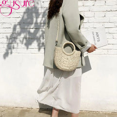 Round Rattan Crossbody Bag Summer Beach Women Messenger Shoulder