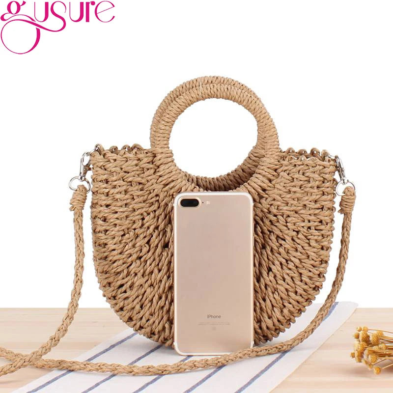 Round Rattan Crossbody Bag Summer Beach Women Messenger Shoulder