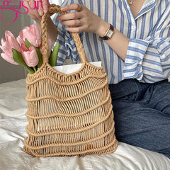 Hollow Straw Net Beach Bag Women Tote High Capacity Handbag Summer Shoulder Bags