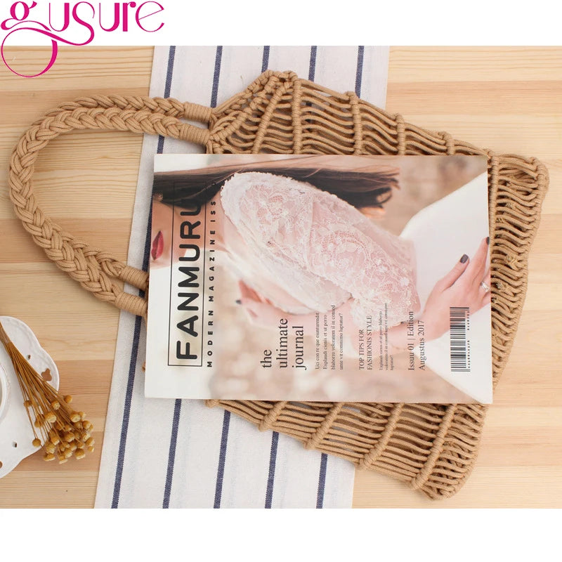 Hollow Straw Net Beach Bag Women Tote High Capacity Handbag Summer Shoulder Bags