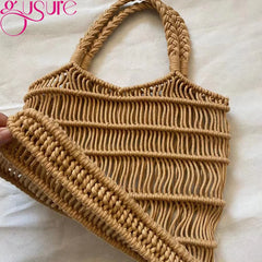 Hollow Straw Net Beach Bag Women Tote High Capacity Handbag Summer Shoulder Bags