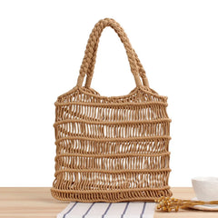 Hollow Straw Net Beach Bag Women Tote High Capacity Handbag Summer Shoulder Bags