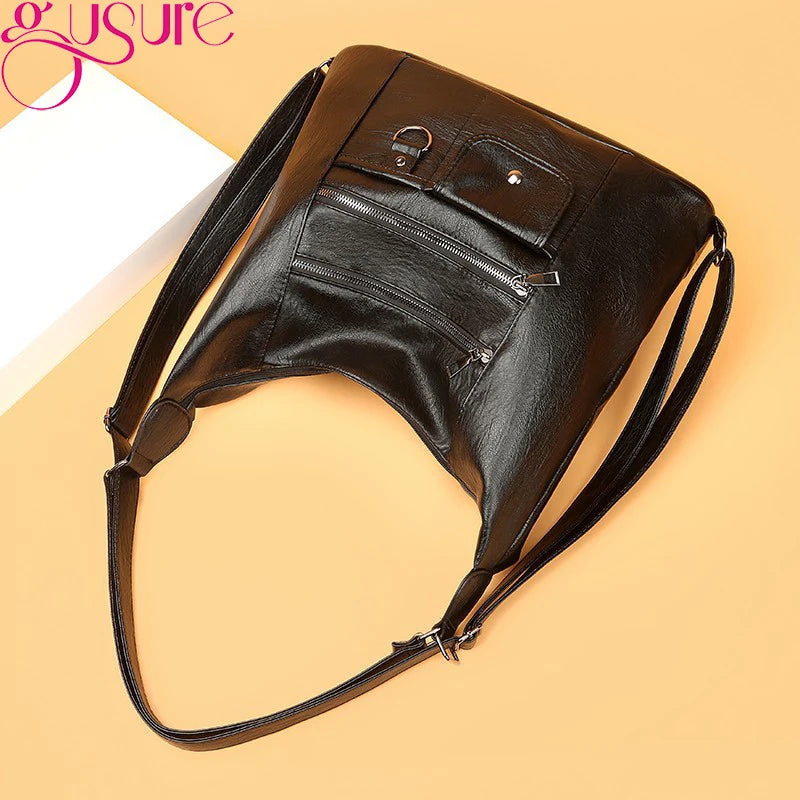 Large Capacity Women Shoulder Hobo Bag Soft PU Leather Handbag Tote Purse