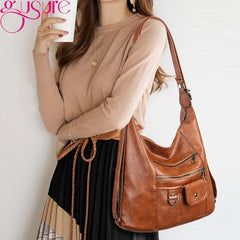 Large Capacity Women Shoulder Hobo Bag Soft PU Leather Handbag Tote Purse