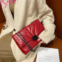 Lattice Square Crossbody Bag Quilted PU Leather Women Chain Handbag