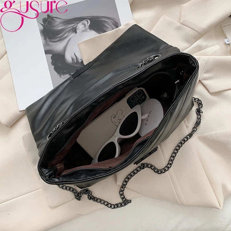 Lattice Square Crossbody Bag Quilted PU Leather Women Chain Handbag