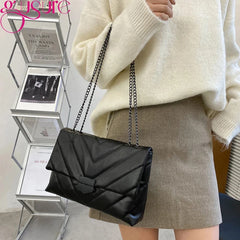 Lattice Square Crossbody Bag Quilted PU Leather Women Chain Handbag