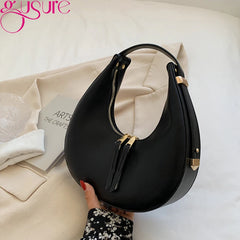 Half Moon Underarm Shoulder Bag Women PU Leather Solid