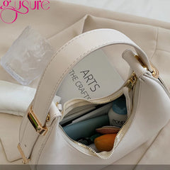 Half Moon Underarm Shoulder Bag Women PU Leather Solid