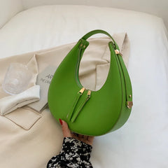 Half Moon Underarm Shoulder Bag Women PU Leather Solid