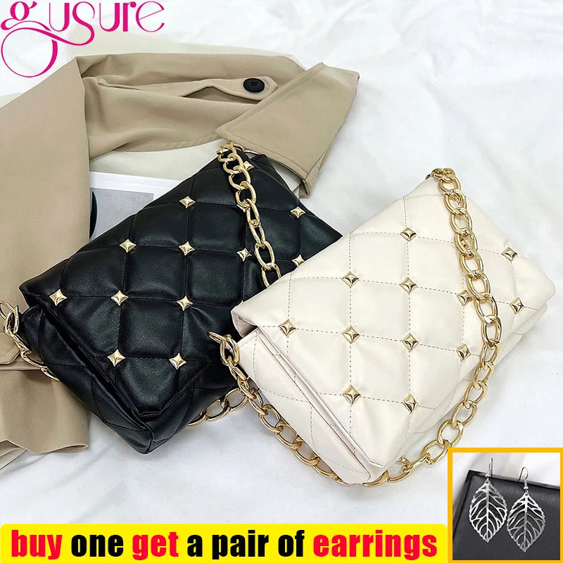 Quilted PU Leather Women Shoulder Bag Chain Purse Handbag Tote