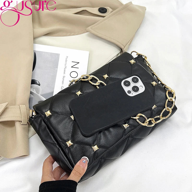 Quilted PU Leather Women Shoulder Bag Chain Purse Handbag Tote