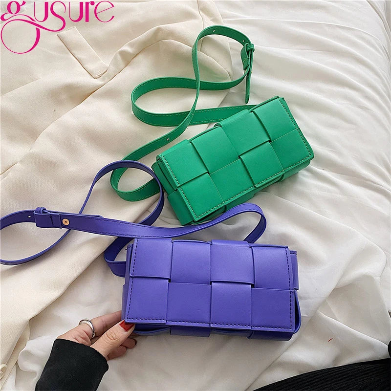 Woven PU Leather Waist Bag for Women Crossbody Shoulder Pouch