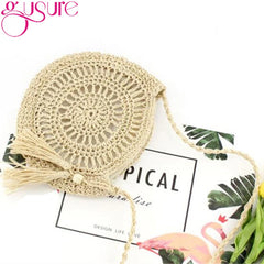 Rattan Hollow Woven Round Women Straw Crossbody Bag