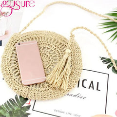 Rattan Hollow Woven Round Women Straw Crossbody Bag