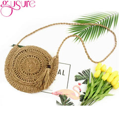 Rattan Hollow Woven Round Women Straw Crossbody Bag