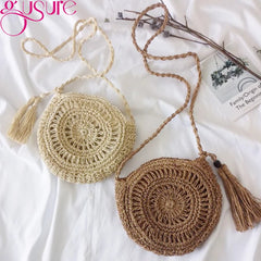 Rattan Hollow Woven Round Women Straw Crossbody Bag