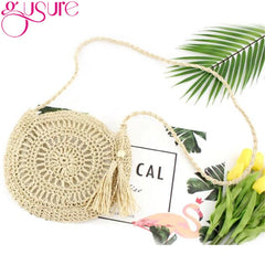 Rattan Hollow Woven Round Women Straw Crossbody Bag