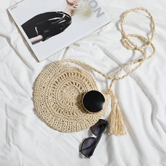 Rattan Hollow Woven Round Women Straw Crossbody Bag