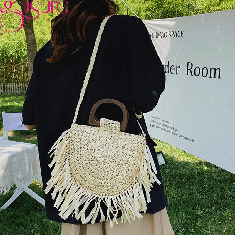 Rattan Knitting Women Straw Crossbody Bag Small Handbag for Summer Beach