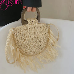 Rattan Knitting Women Straw Crossbody Bag Small Handbag for Summer Beach