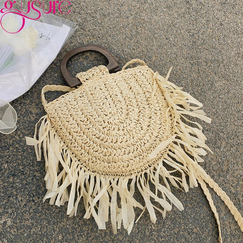 Rattan Knitting Women Straw Crossbody Bag Small Handbag for Summer Beach