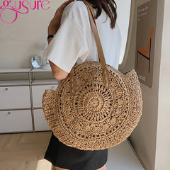 Rattan Women Shoulder Bags Casual Straw Woven Large Capacity Handbag