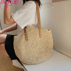 Rattan Women Shoulder Bags Casual Straw Woven Large Capacity Handbag