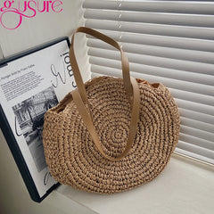 Rattan Women Shoulder Bags Casual Straw Woven Large Capacity Handbag