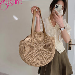 Rattan Women Shoulder Bags Casual Straw Woven Large Capacity Handbag