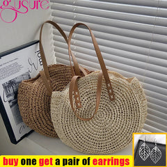 Rattan Women Shoulder Bags Casual Straw Woven Large Capacity Handbag