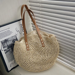 Rattan Women Shoulder Bags Casual Straw Woven Large Capacity Handbag