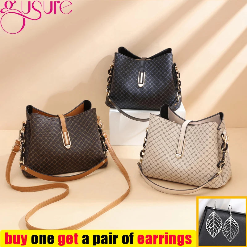 Retro Bucket Crossbody Bag Travel Purse Handbag Letter Print Shoulder